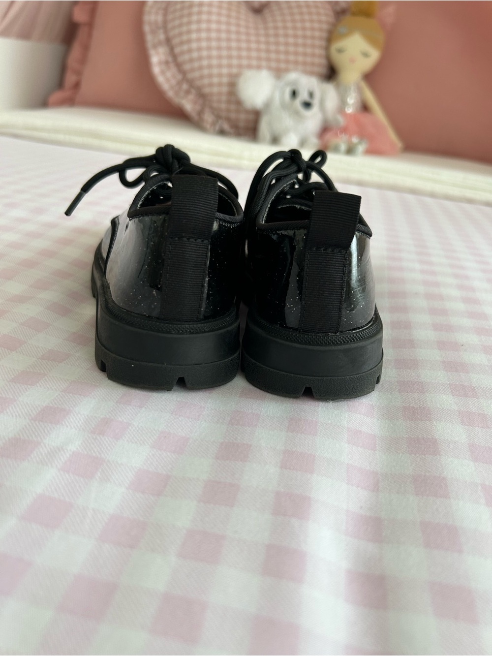Zara Kids Black Glitter Lace-Up Patent Shoes - Picture 3 of 4